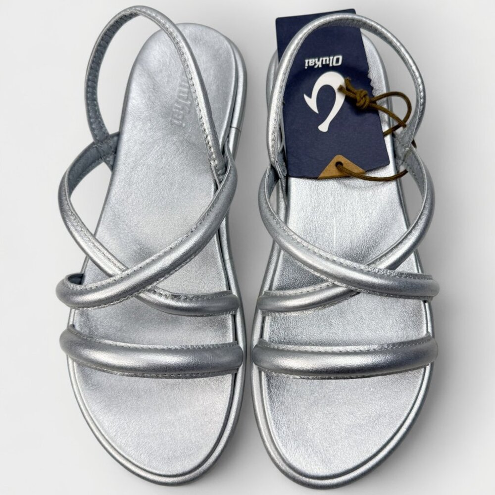 OluKai Tiare Strappy Women’s Sandals Silver Leather Size 6B Medium 20515-2K2K - Picture 6 of 9